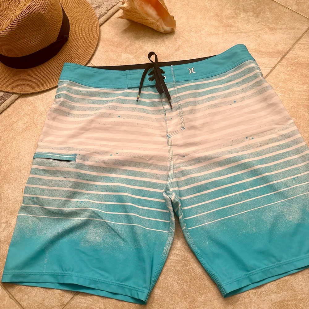 Hurley Men's Aqua and White Board Shorts